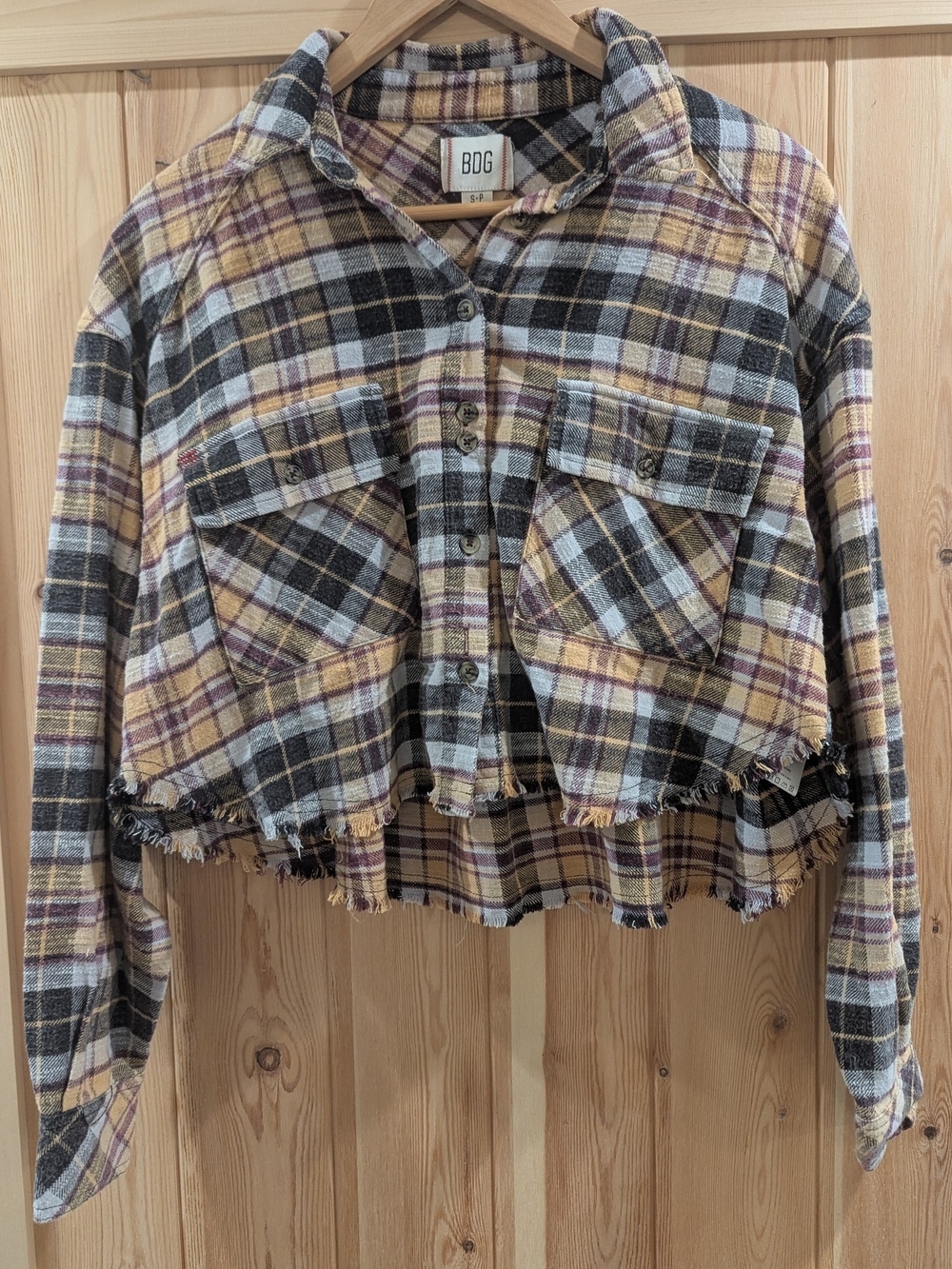 BDG Urban Outfitters Cropped Plaid Flannel Shirt - Picture 2 of 9
